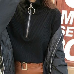 Turtleneck women's black sweater with zipper